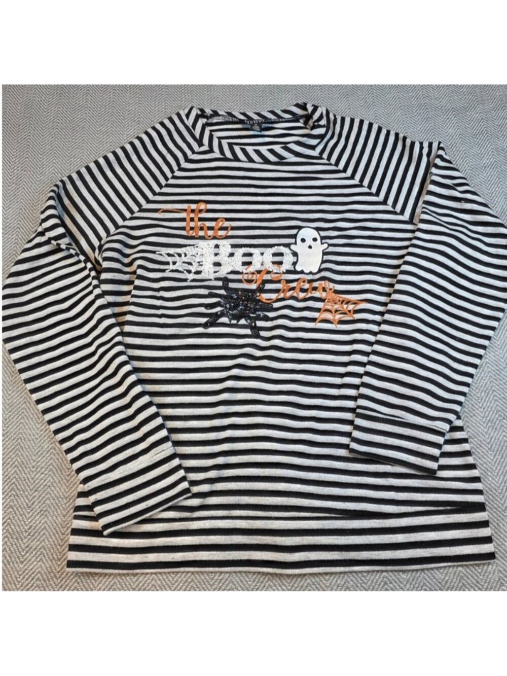 Feeling Festive The Boo Crew Halloween Striped Sequin Ghost Top Medium 206704
